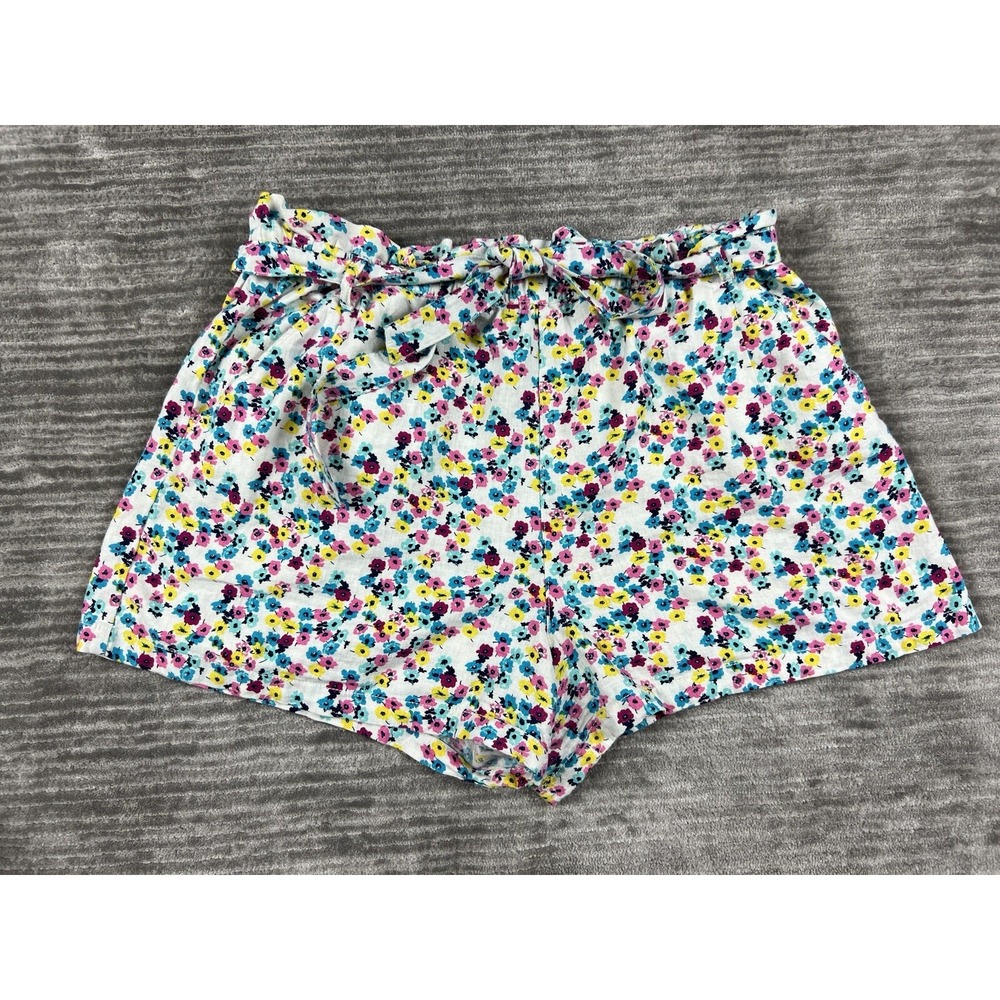 a.n.a Shorts Womens XXL White Floral Linen Blend Paperbag Waist Tie Belt Casual